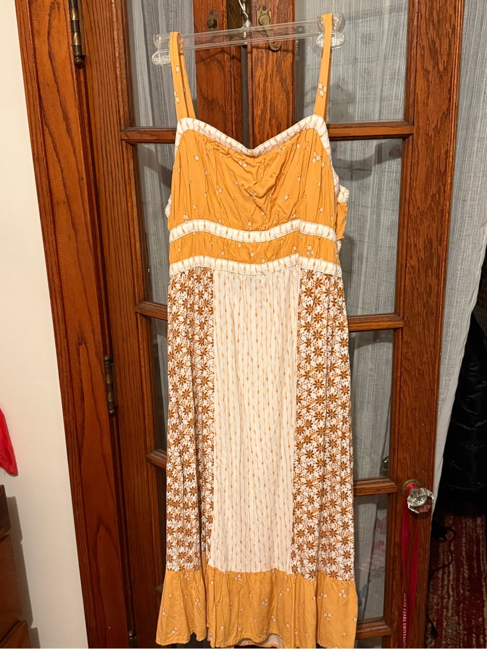 Yellow and Cream Midi Sundress - Boho Floral Panel